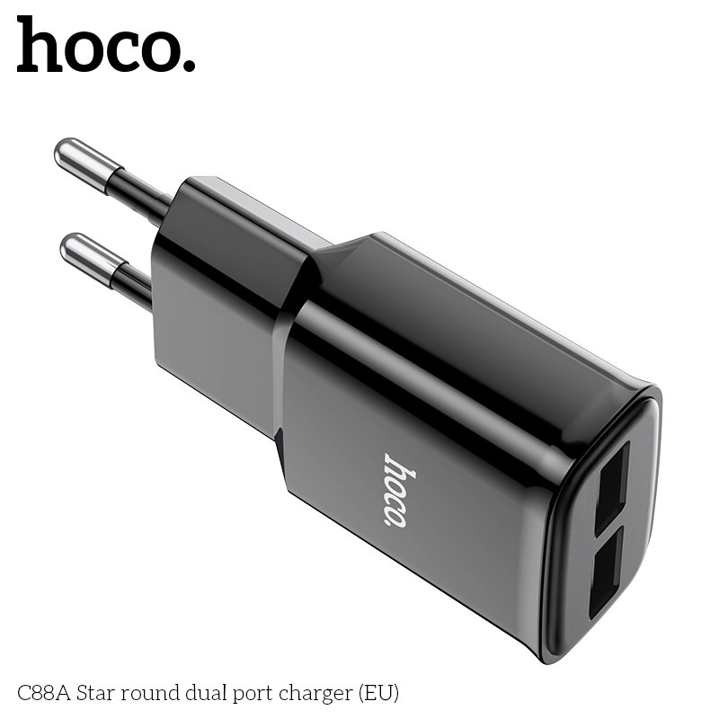 Cóc Sạc 2 Cổng USB Dành Cho Hoco C88A Dòng 2.4A Chân Cắm Eu Hàng Chính Hãng