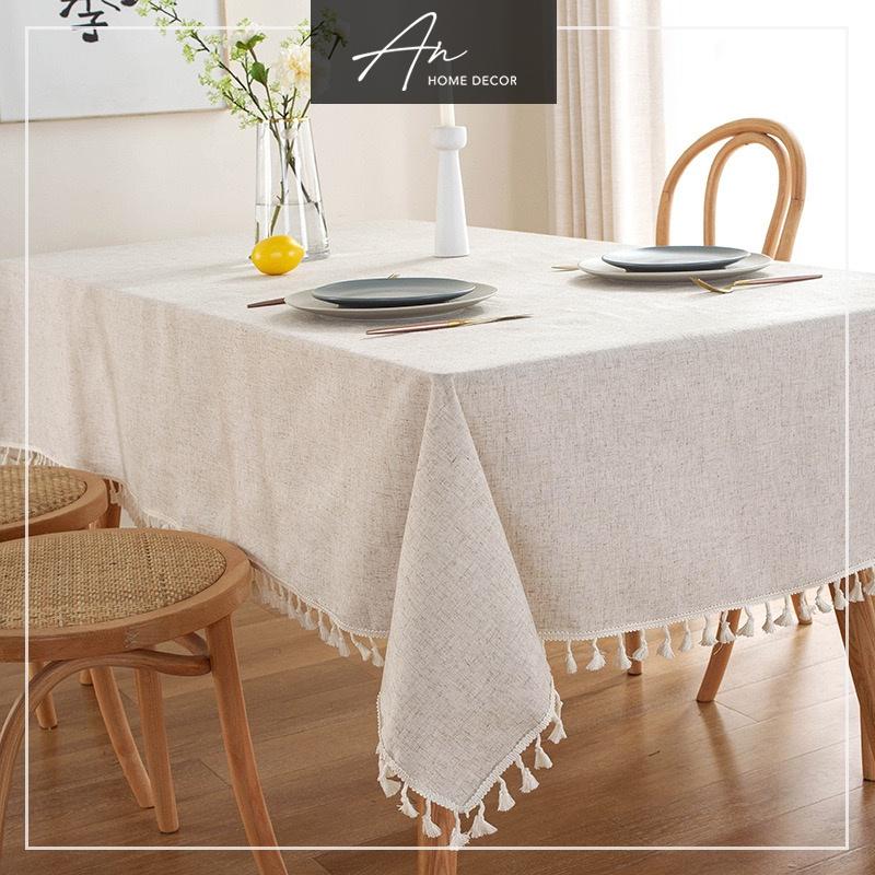 Khăn trải bàn vải Linen mộc màu muối tiêu