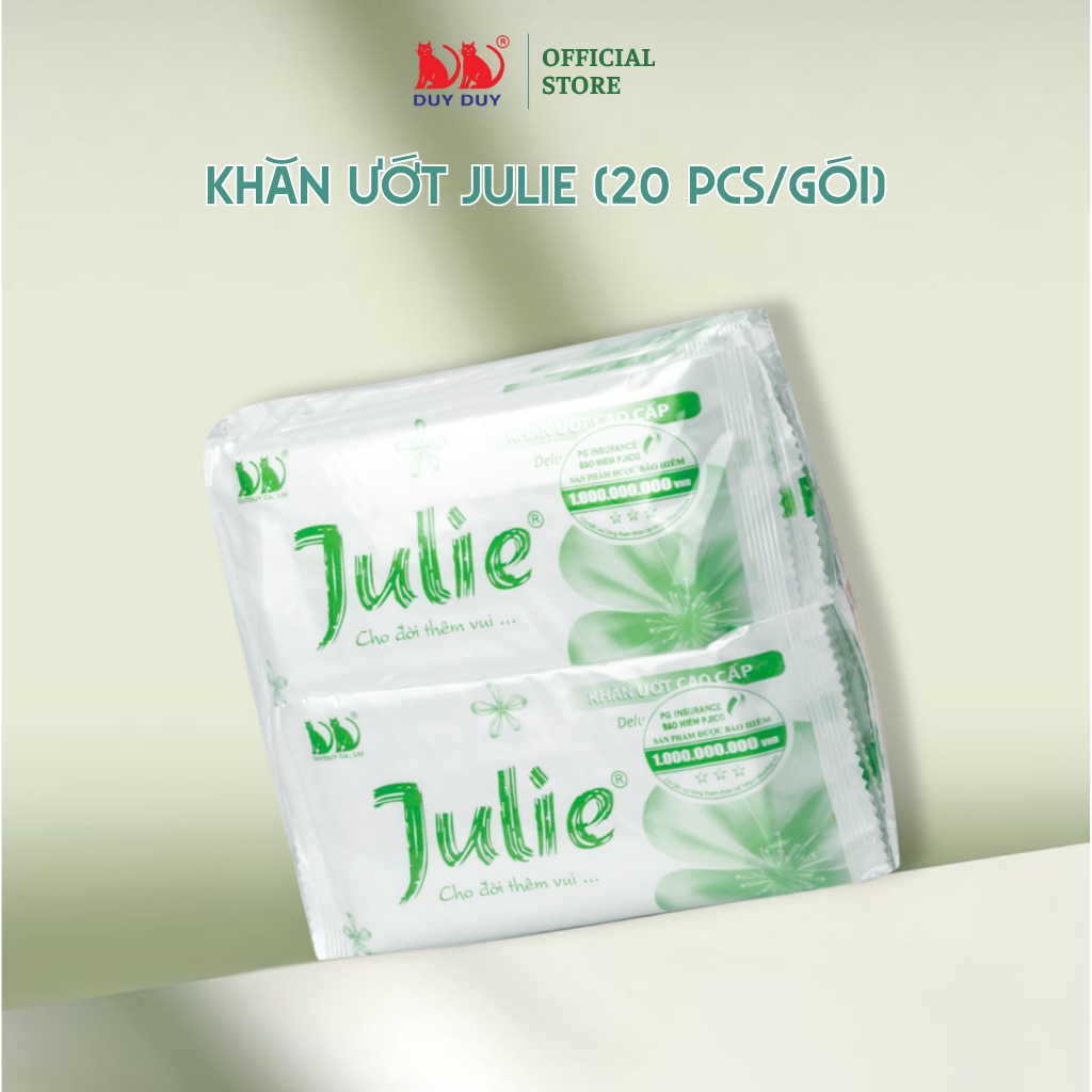 Combo Khăn lạnh dùng một lần Julie xanh lá vải bi 20 cái (20x24cm) hương hoa hồng không hóa chất dùng một lần tiện lợi