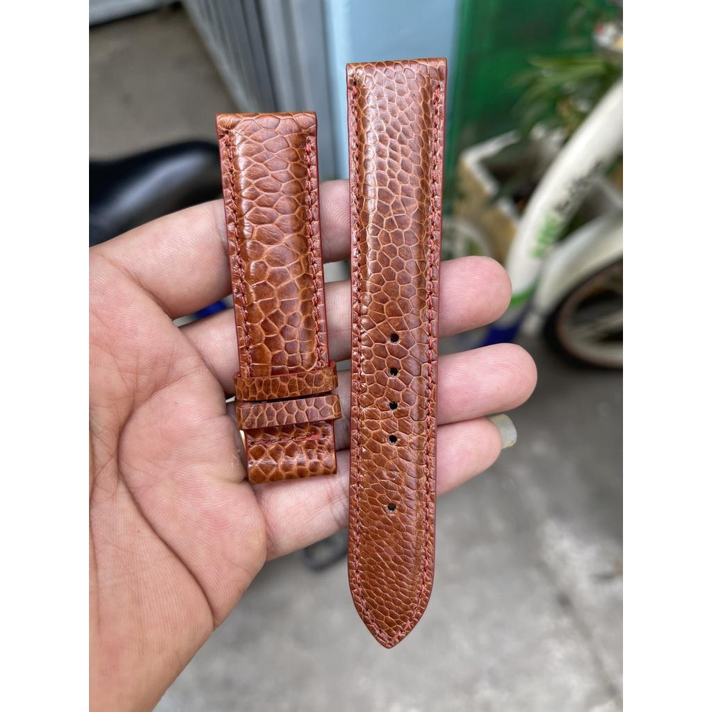 Dây đồng hồ nam nữ da đà điểu, dây đồng hồ da thật màu nâu size 18, 20, 22 Tặng kèm khóa, chốt và tool thay dây