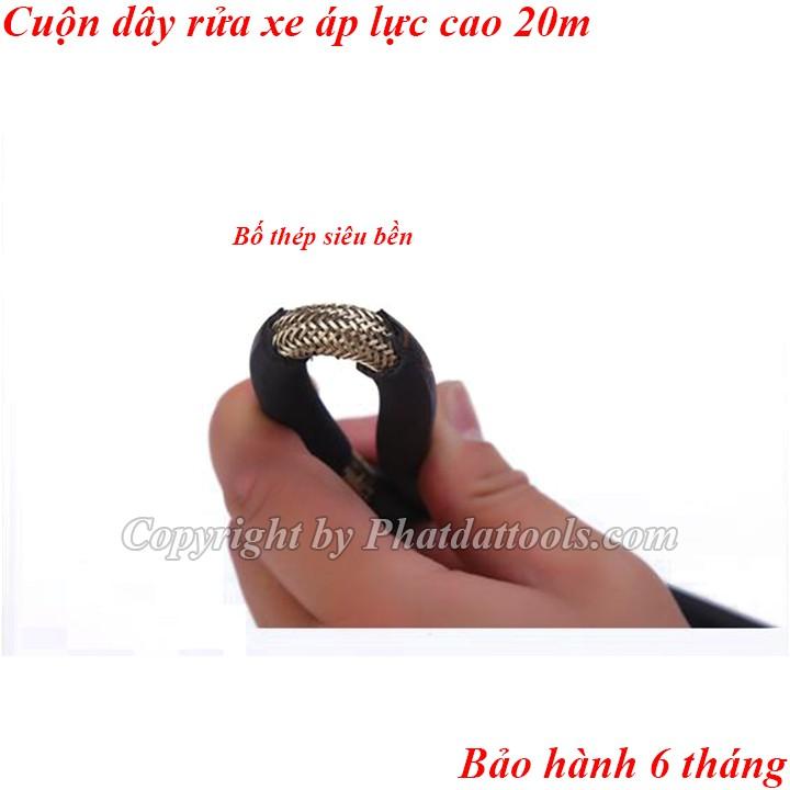 Cuộn dây rửa xe cao áp 20m bố thép siêu bền-Tặng kèm kép đồng nối dây rửa xe