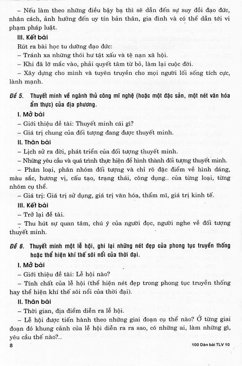 100 Dàn Bài Chi Tiết Làm Văn Lớp 10