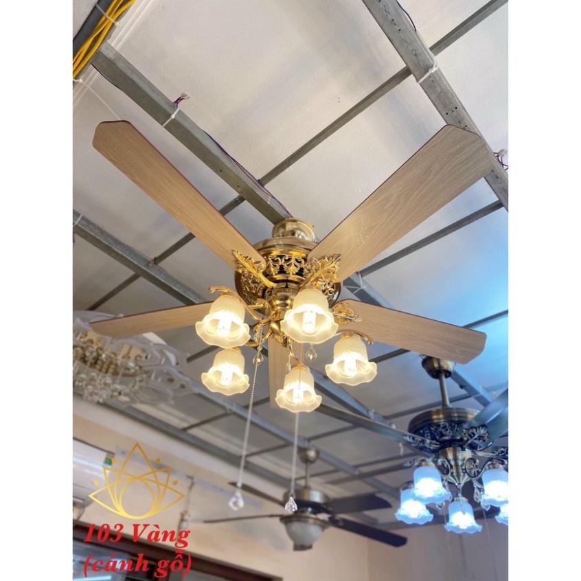 Quạt Trần Đèn 5 Cánh Gỗ Lõi Đồng Phong Cách Tân Cổ Điển,Tặng Bộ Điều Khiển Từ Xa,Động Cơ DC 6 Tốc Độ