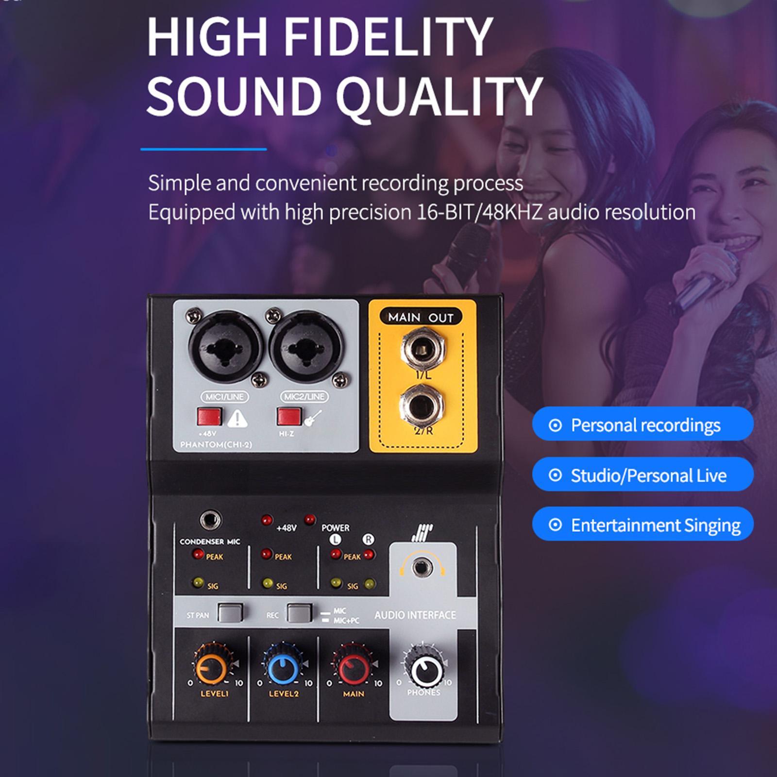 Mini Audio Mixer 48V Mini Sound Board Console for Live KTV