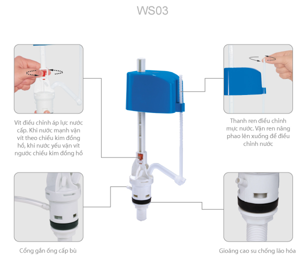 Cum cấp Piston  WS03 dùng cho bộ xả  thùng nước bồn cầu(cột cấp dùng cho tất cả các loại thùng nước  bồn cầu)