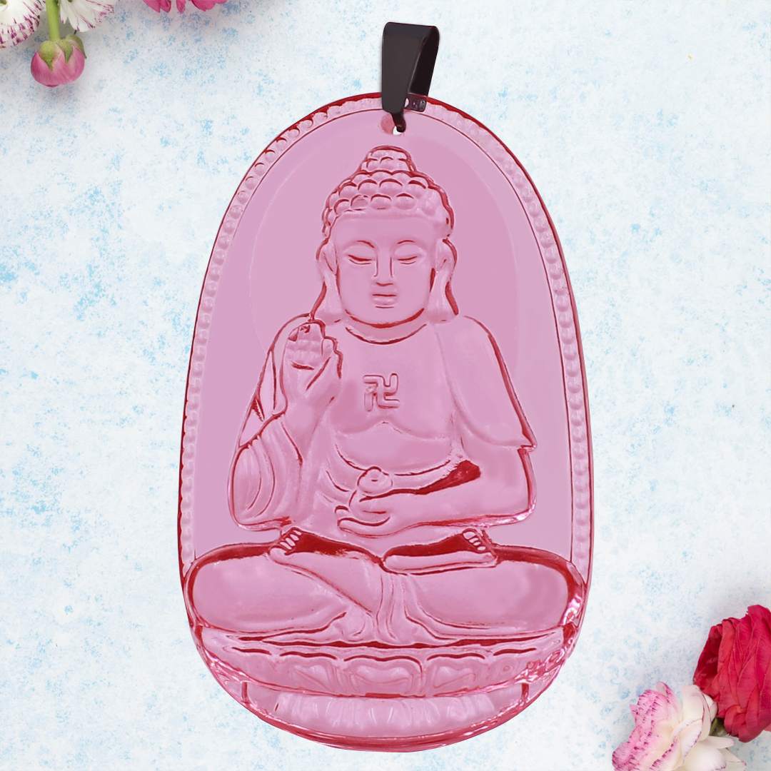Mặt Phật A Di Đà pha lê hồng 5cm