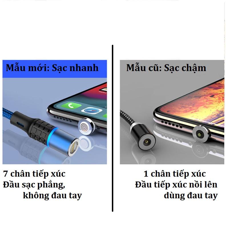 Dây cáp sạc nam châm hỗ trợ sạc nhanh QC 3.0, truyền dữ liệu 7 chân sạc đầu Iphone | Micro USB | Type C xoay 360 độ