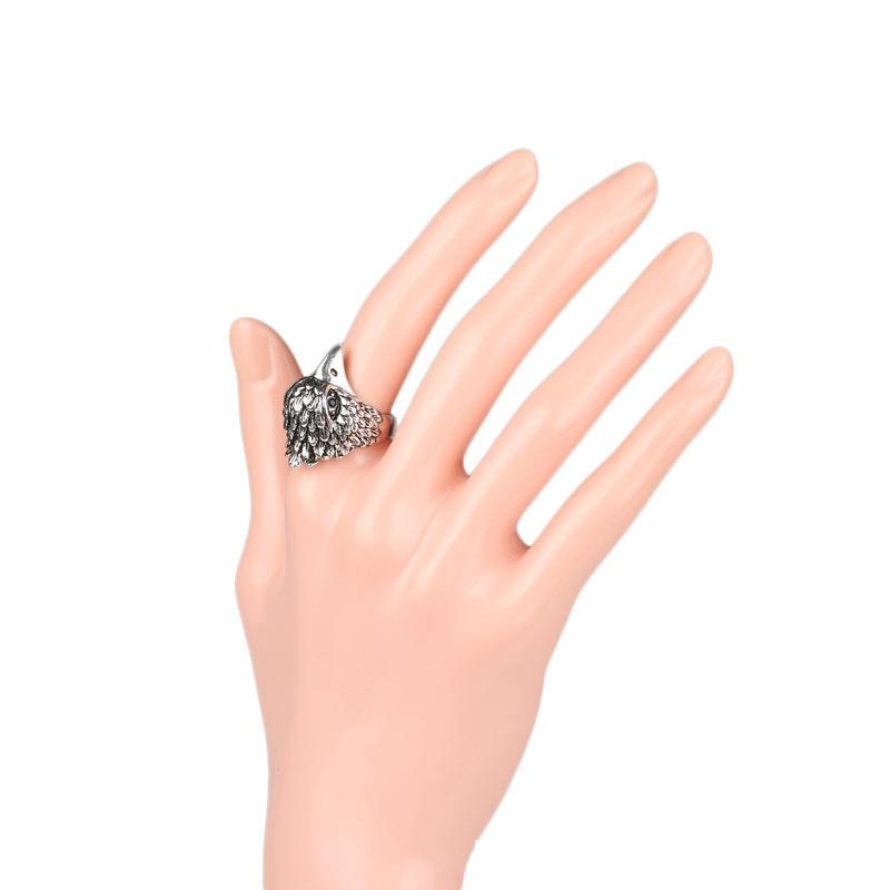 Jewelry Vintage Ring Silver Crystal Animal Eagle Head Shaped Mens Ring 20mm
