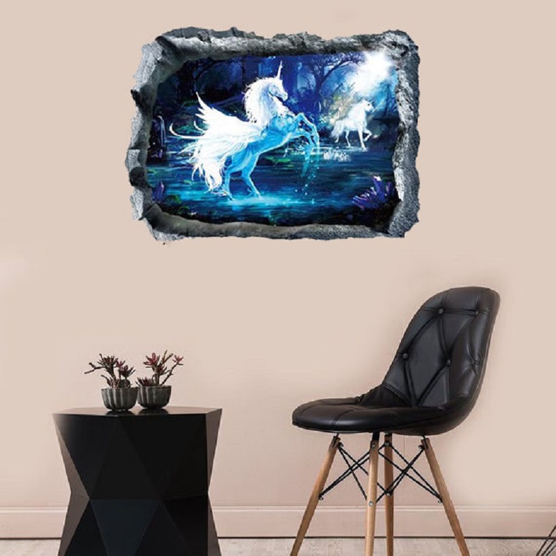 Tranh dán tường đôi bạch mã 3D trang trí sang trọng