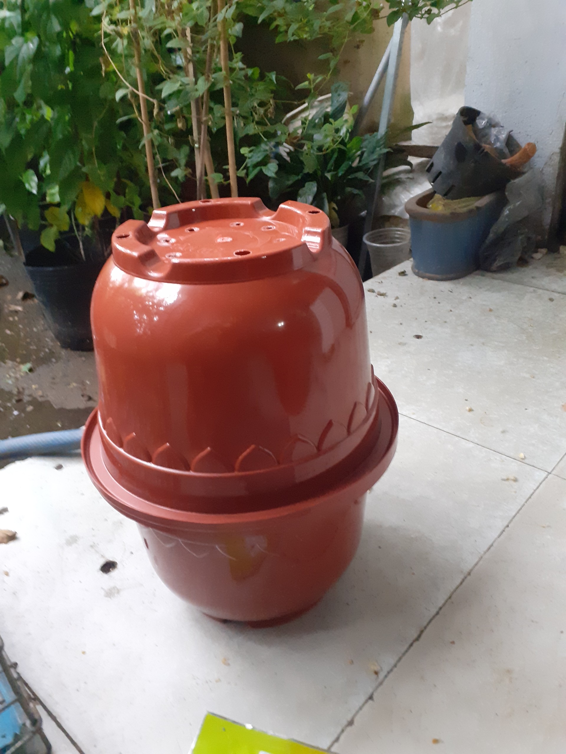 1 cái Chậu nhựa Tròn đỏ Đô dày bền trồng cây.