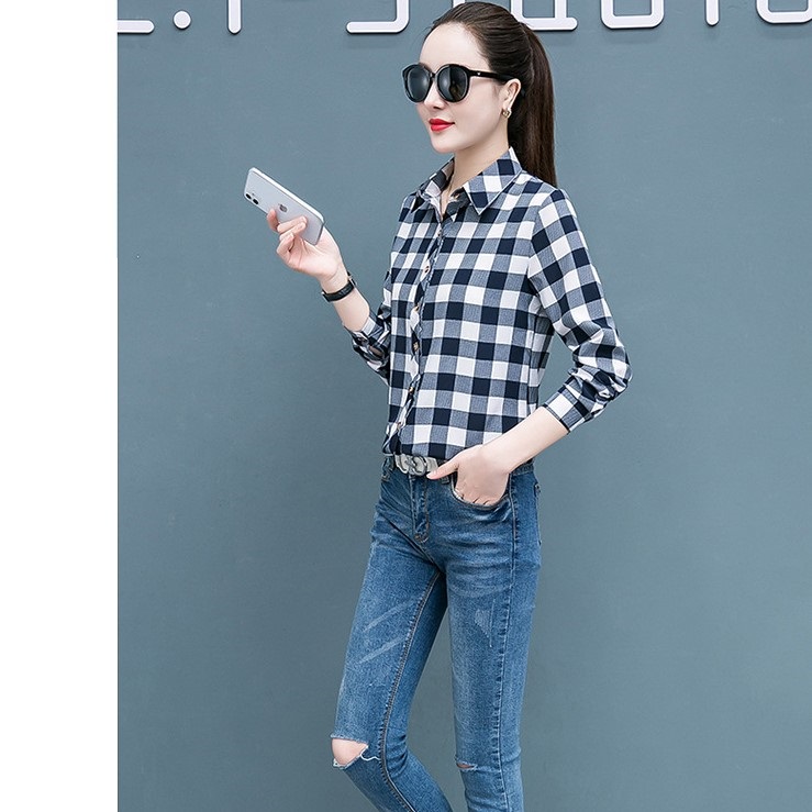 Sơ mi nữ công sở kẻ sọc caro dài tay thời trang công sở lịch sự Mã 30