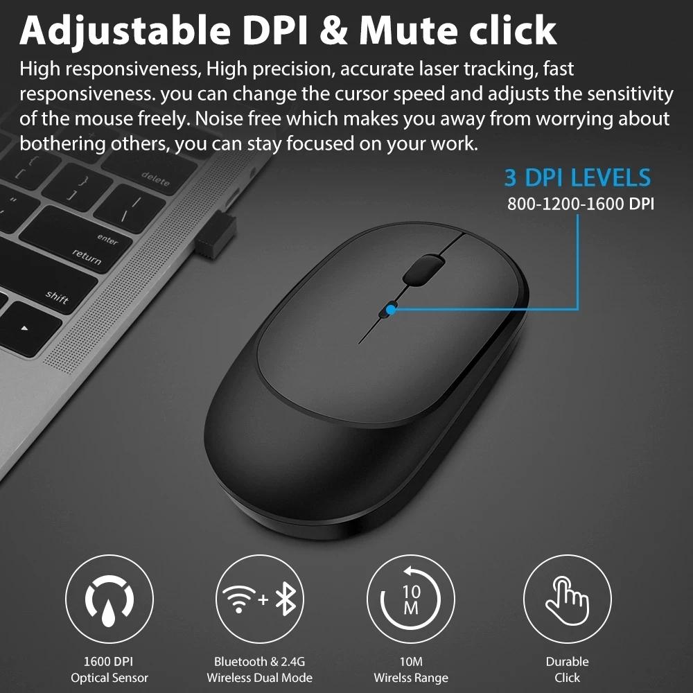 Bluetooth 4.0 Chuột Chơi Game Không Dây 2.4G Bluetooth Sạc Chuột Với 3 Có Thể Điều Chỉnh 1600DPI Dual Chế Độ Mạc iPad máy Tính