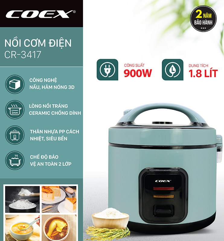 Nồi cơm điện 1.8 Lít COEX CR-3417 - Hàng Chính Hãng