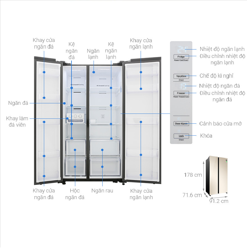 Tủ lạnh Samsung Inverter 647 lít RS62R50014G/SV - HÀNG CHÍNH HÃNG