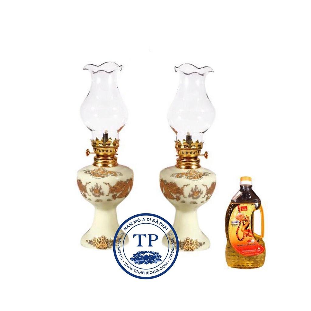 Đèn Thờ Đốt Dầu Bằng sứ rồng Vàng KH182743