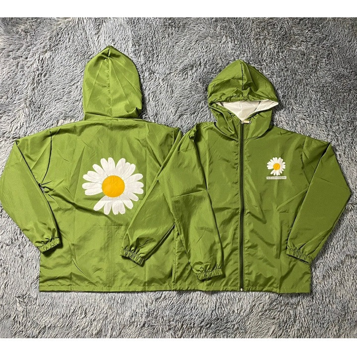 Áo khoác dù in hình Hoa Cúc dành cho cặp đôi cho nam cho nữ có mũ, jacket form rộng có 2 màu unisex ulzzang