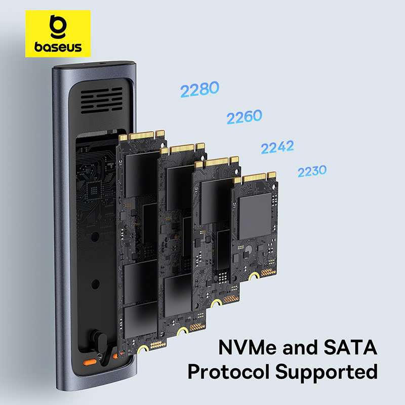 Box Đựng Ổ Cứng Di Động SSD M.2 + SATA Baseus FlyJoy Series SSD Enclosure Type C 3.2 Gen2 (New Version, SATA + M.2 NVMe 2280, 2260, 2242, 2230) [ HÀNG CHÍNH HÃNG ]