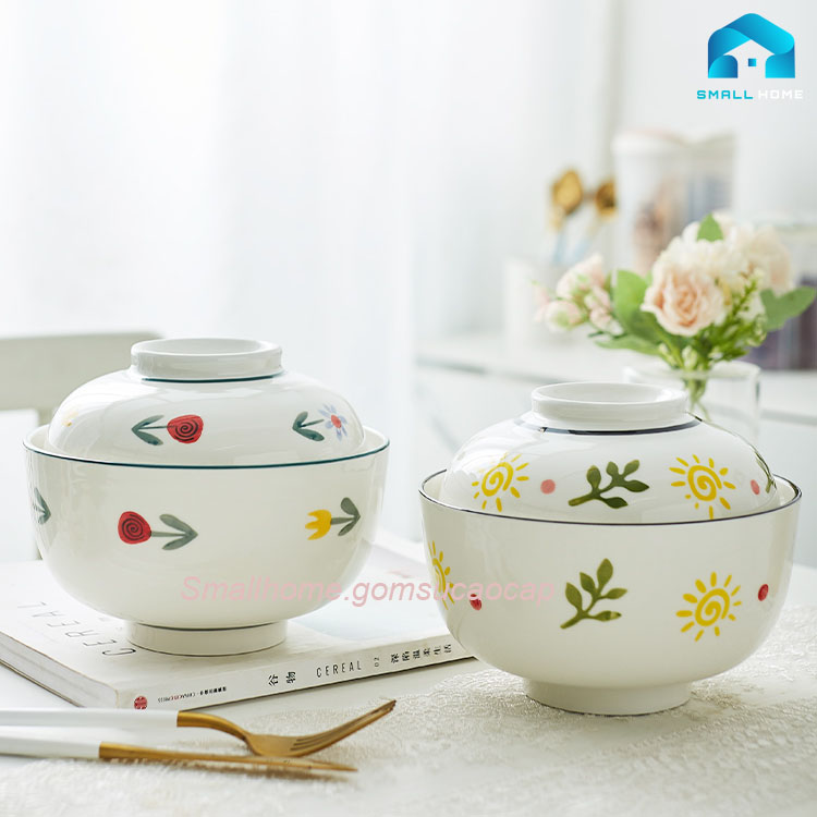 Bát mì tôm, bát hấp trứng có nắp đậy 6,5 inch đa năng phong cách Nhật Bản