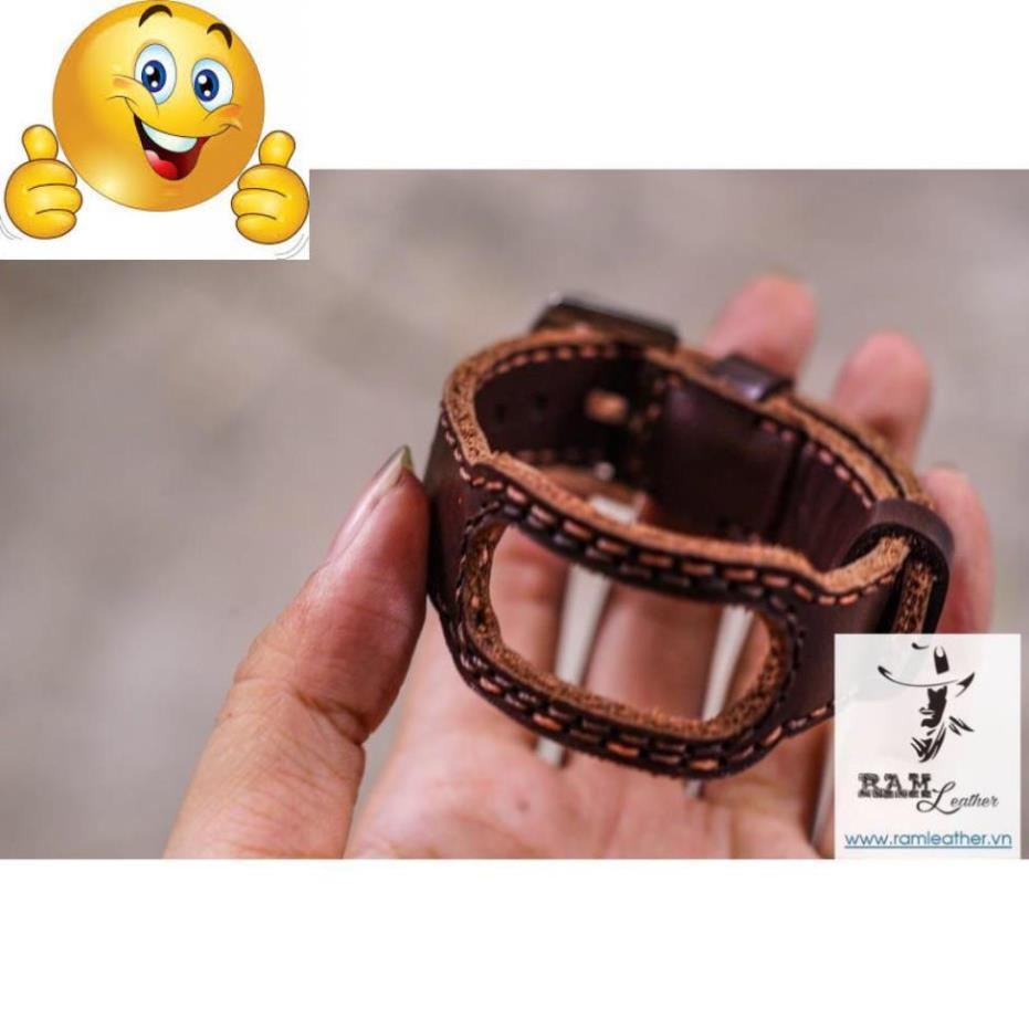 DÂY MIBAND 4 / MIBAND 3 / MIBAND 5 DA BÒ NÂU ĐẬM - DA BÒ THẬT-CHÍNH HÃNG RAM LEATHER