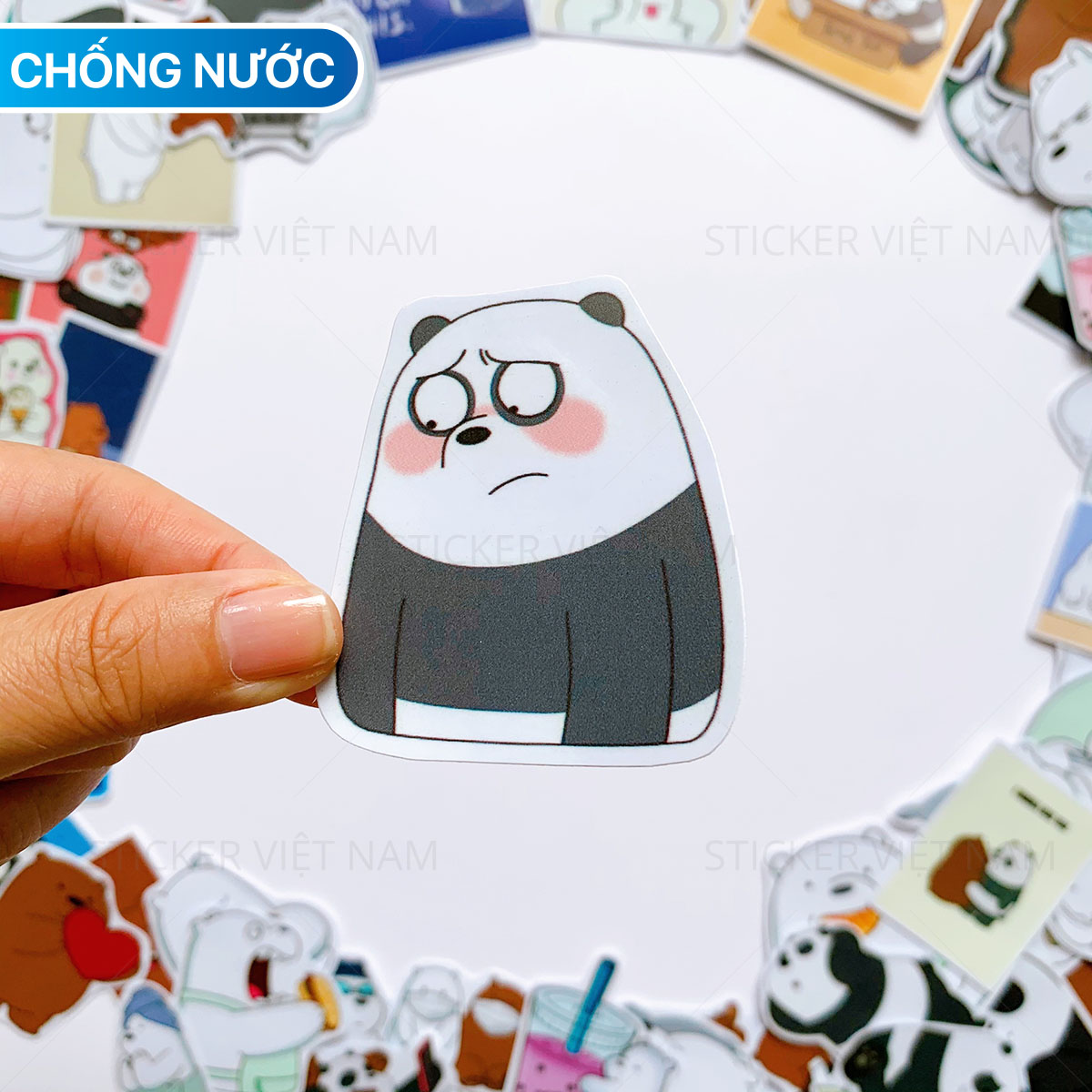 Sticker Ba Chú Gấu - We Bare Bears Siêu Dễ Thương - Chất Liệu PVC Chất Lượng Cao Chống Nước - Kích Thước 4-8cm