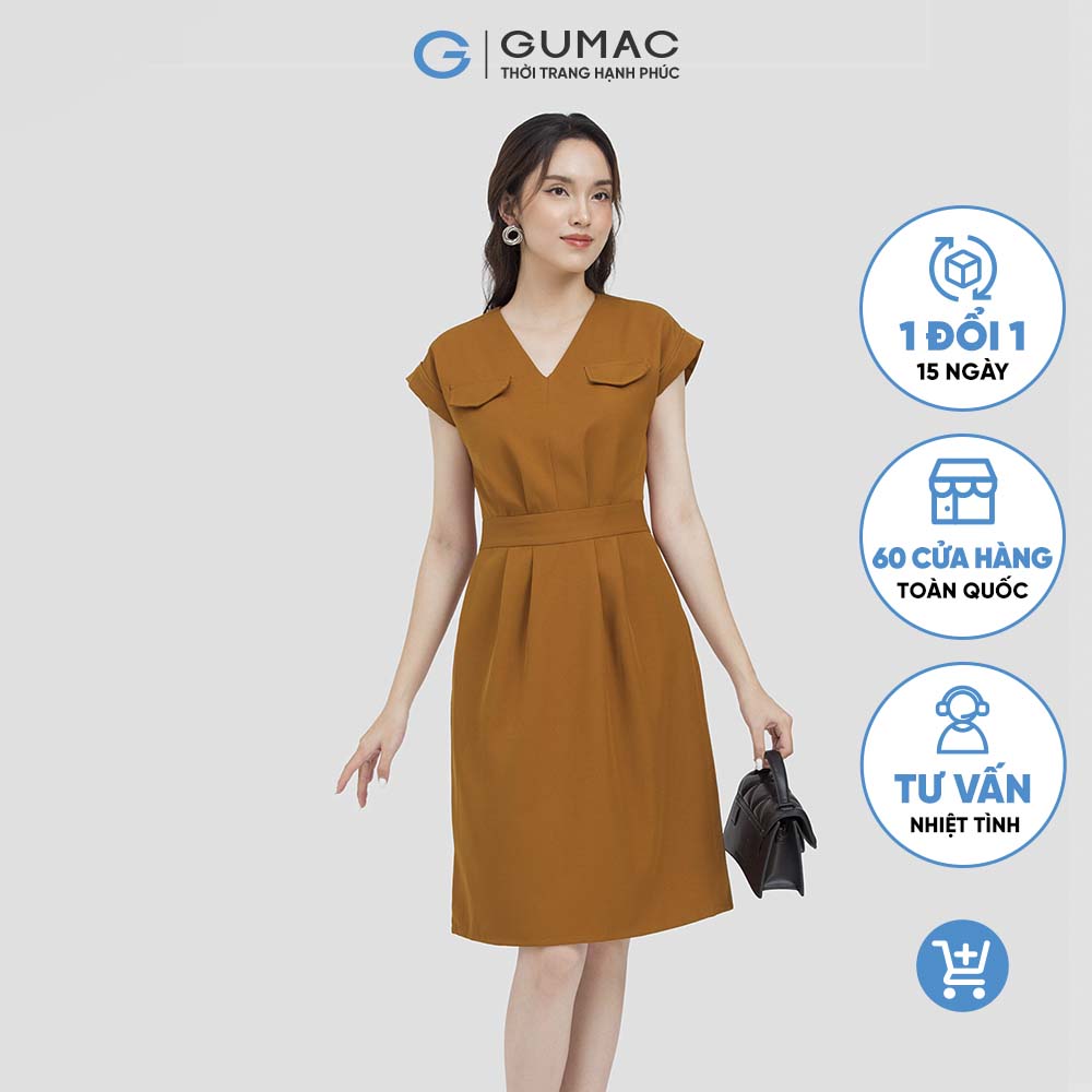 Đầm dáng xòe nữ GUMAC DC06006 tay liền nắp túi