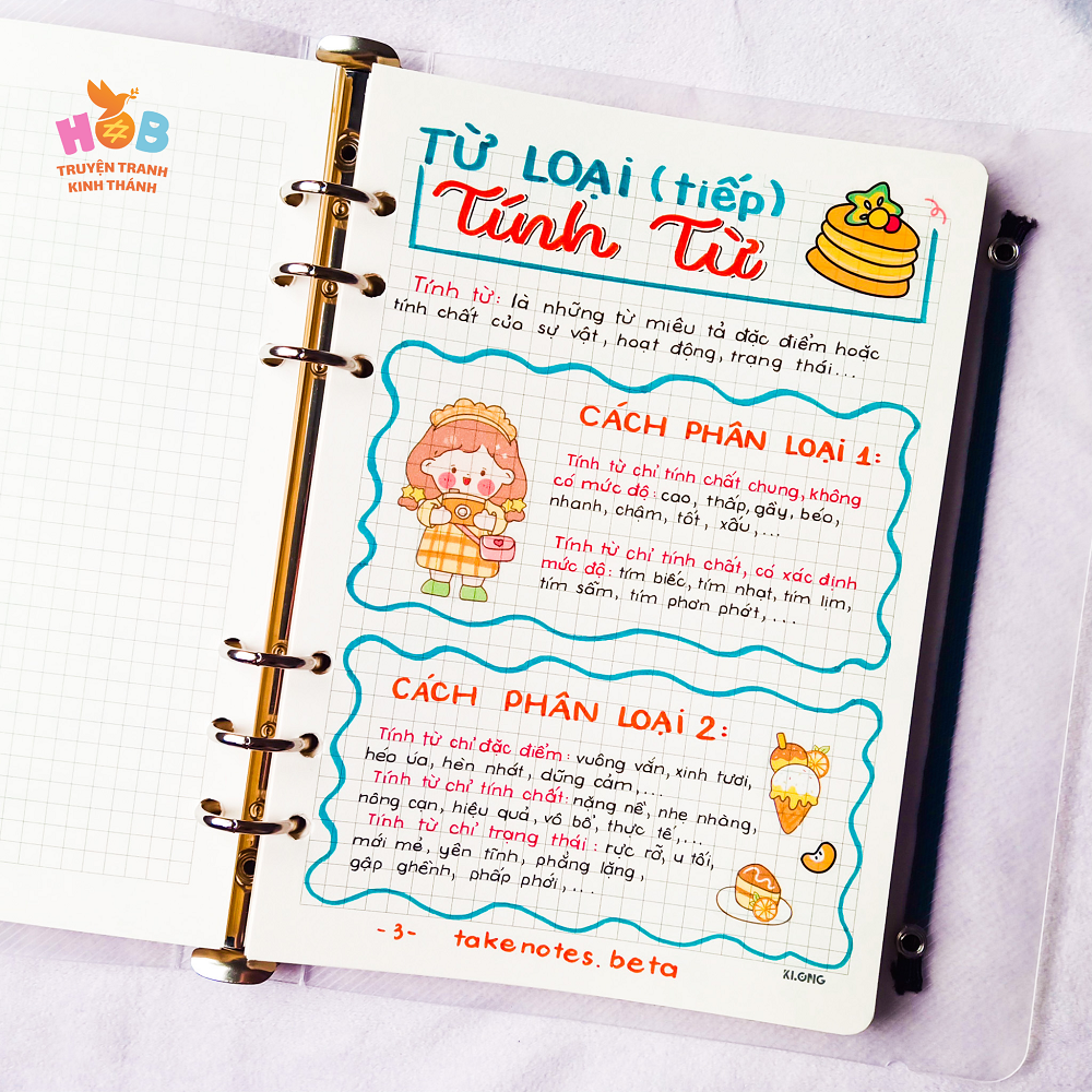 Sổ tay ghi chú HOB takenote Tiếng Anh, Khổ A5 đóng binder trang trí sẵn sticker