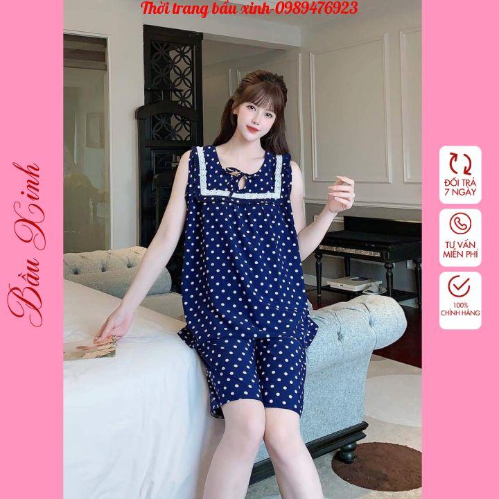 Bộ bầu bèo nhún cổ cho mẹ điệu đà️đồ bộ bầu chất đũi hàn cao cấp siêu mát siêu mềm siêu mịn freesize từ 43-67kg