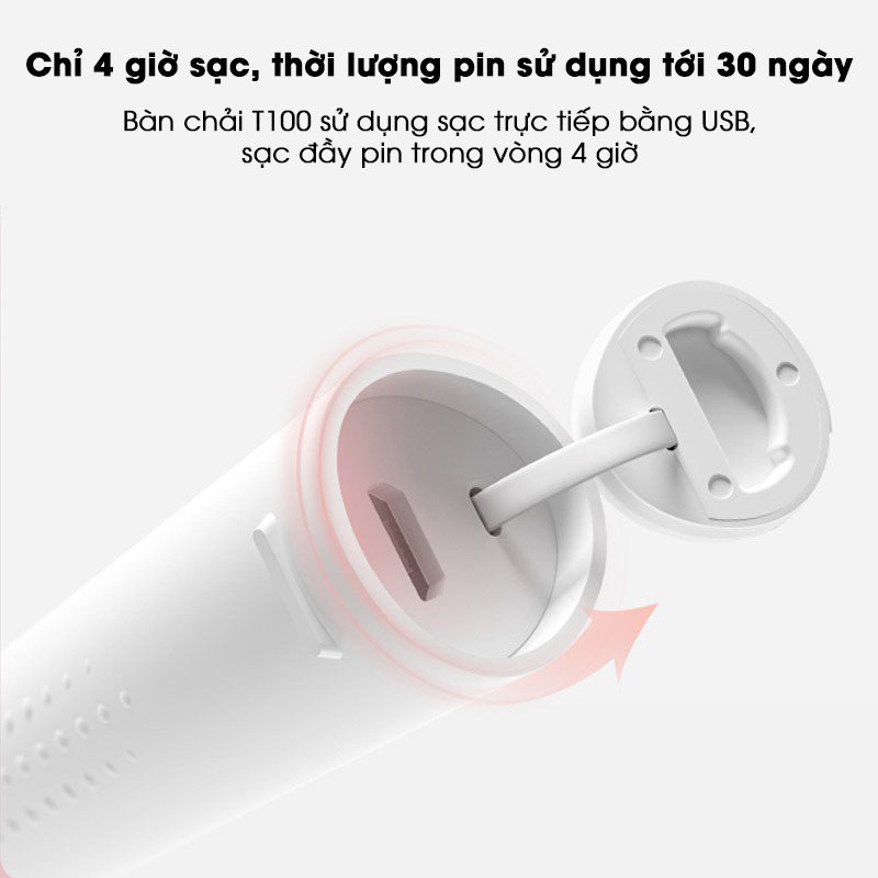 Bàn chải điện Xiaomi Mijia T100 (pin sạc) - kháng nước ipx7 - Bộ 3 Đầu bàn chải T100