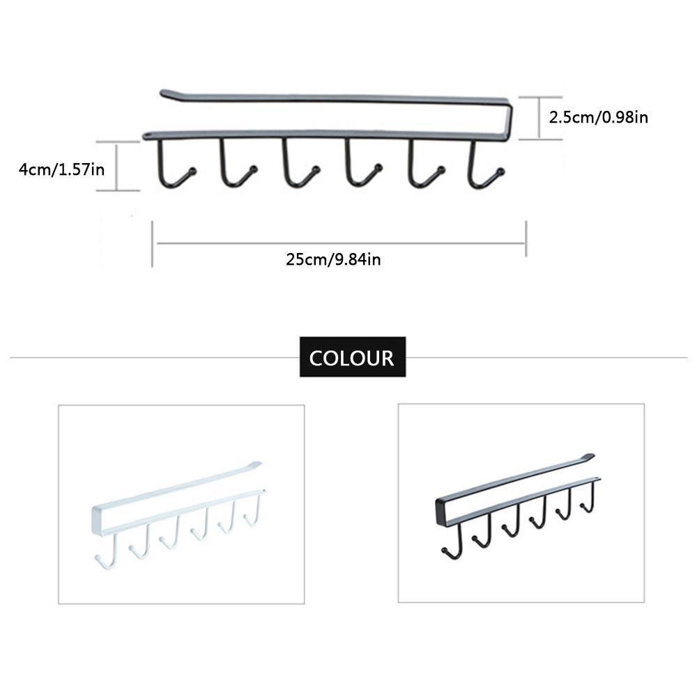 Móc sắt gắn tủ bếp, tủ quần áo, bàn treo đồ tiện dụng, 6 móc, sơn tĩnh điện