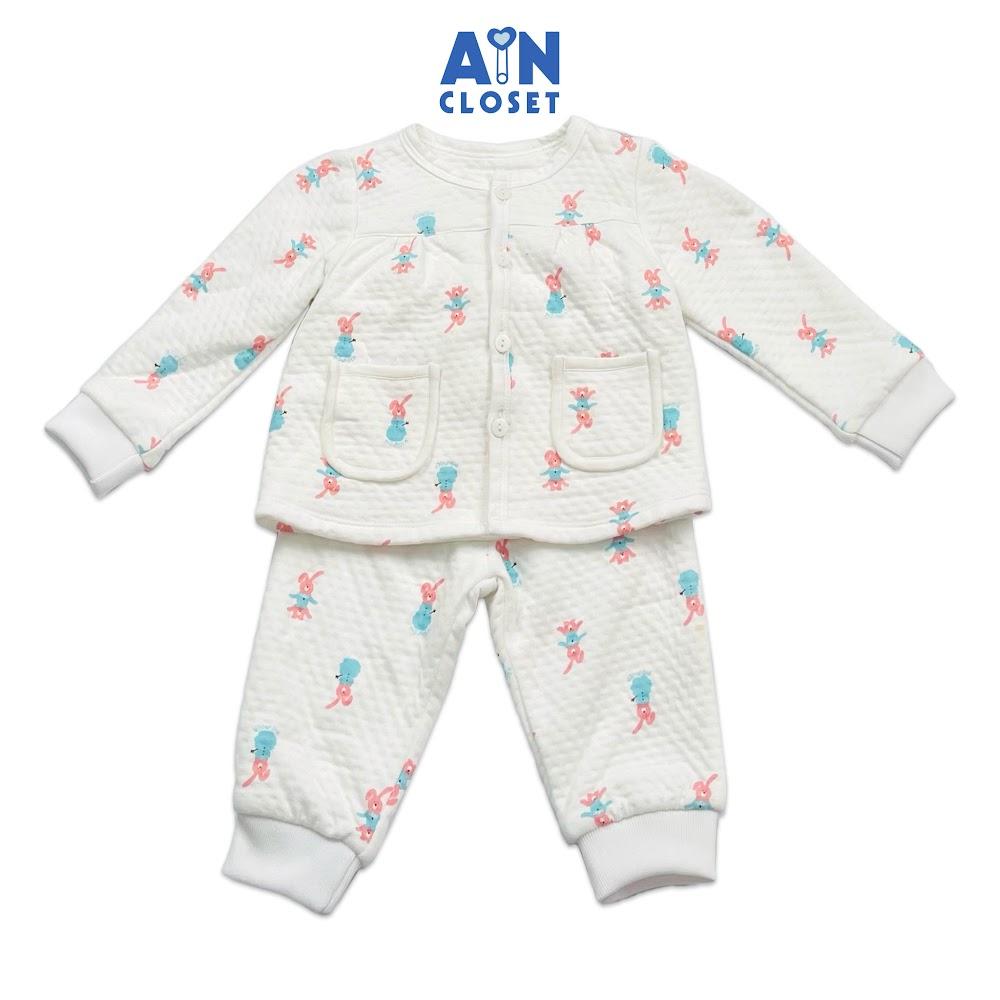 Bộ quần áo dài bé gái họa tiết Thỏ Tuyết trắng thun trần bông - AICDBGFOV1UG - AIN Closet