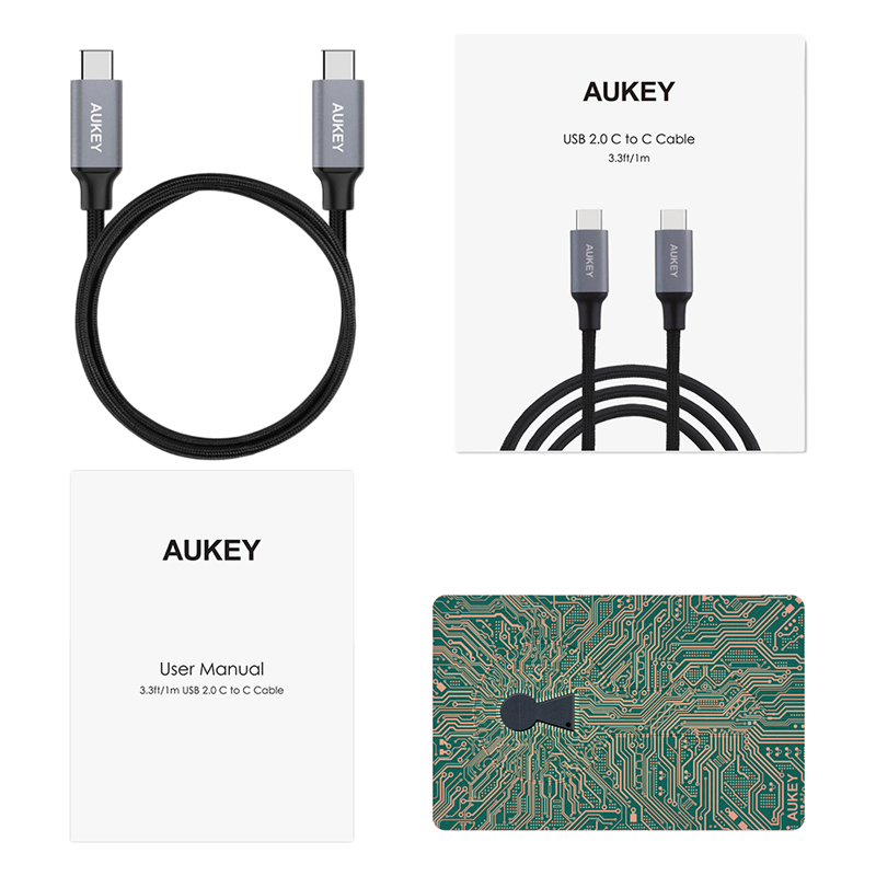 Dây Cáp Sạc USB Type-C Ra USB Type-C Aukey CB-CD5 1.0m - Hàng Chính Hãng