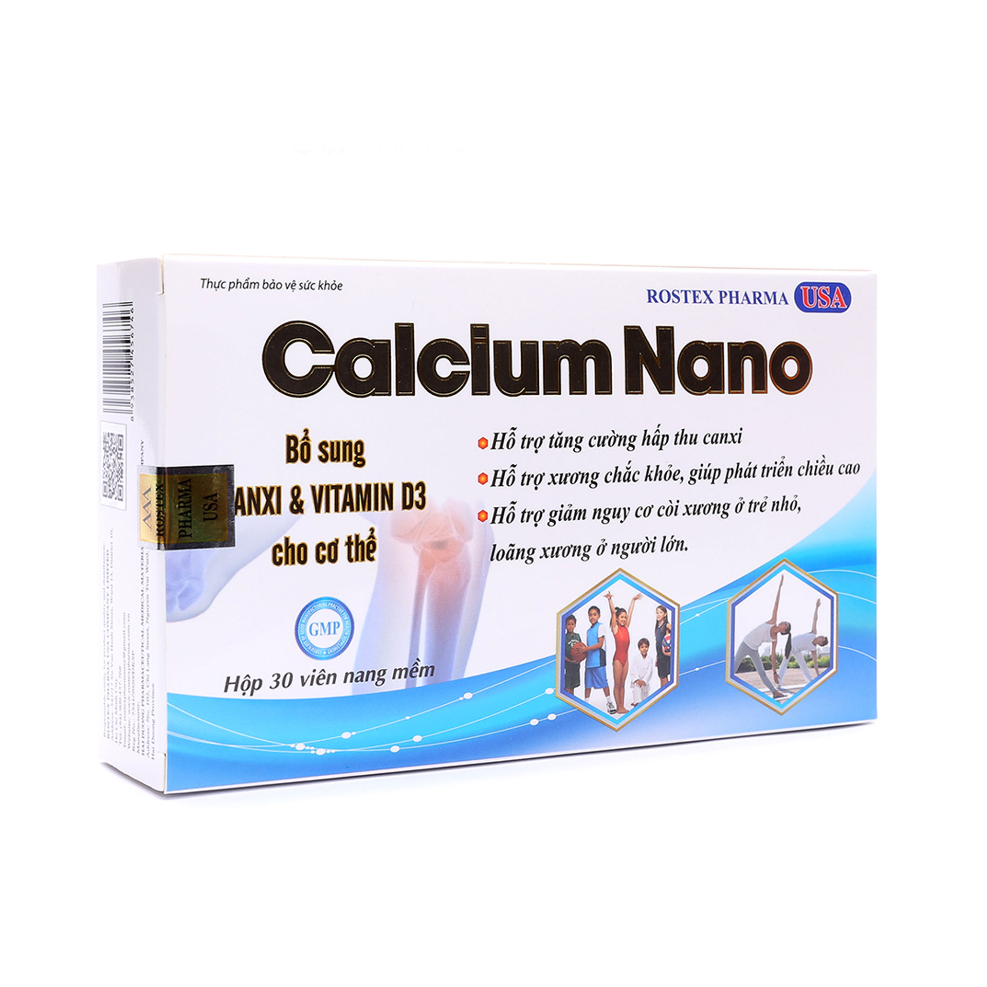 Viên uống Calcium Nano giúp chắc khỏe xương, phát triển chiều cao, ngăn ngừa loãng xương - Hộp 30 viên