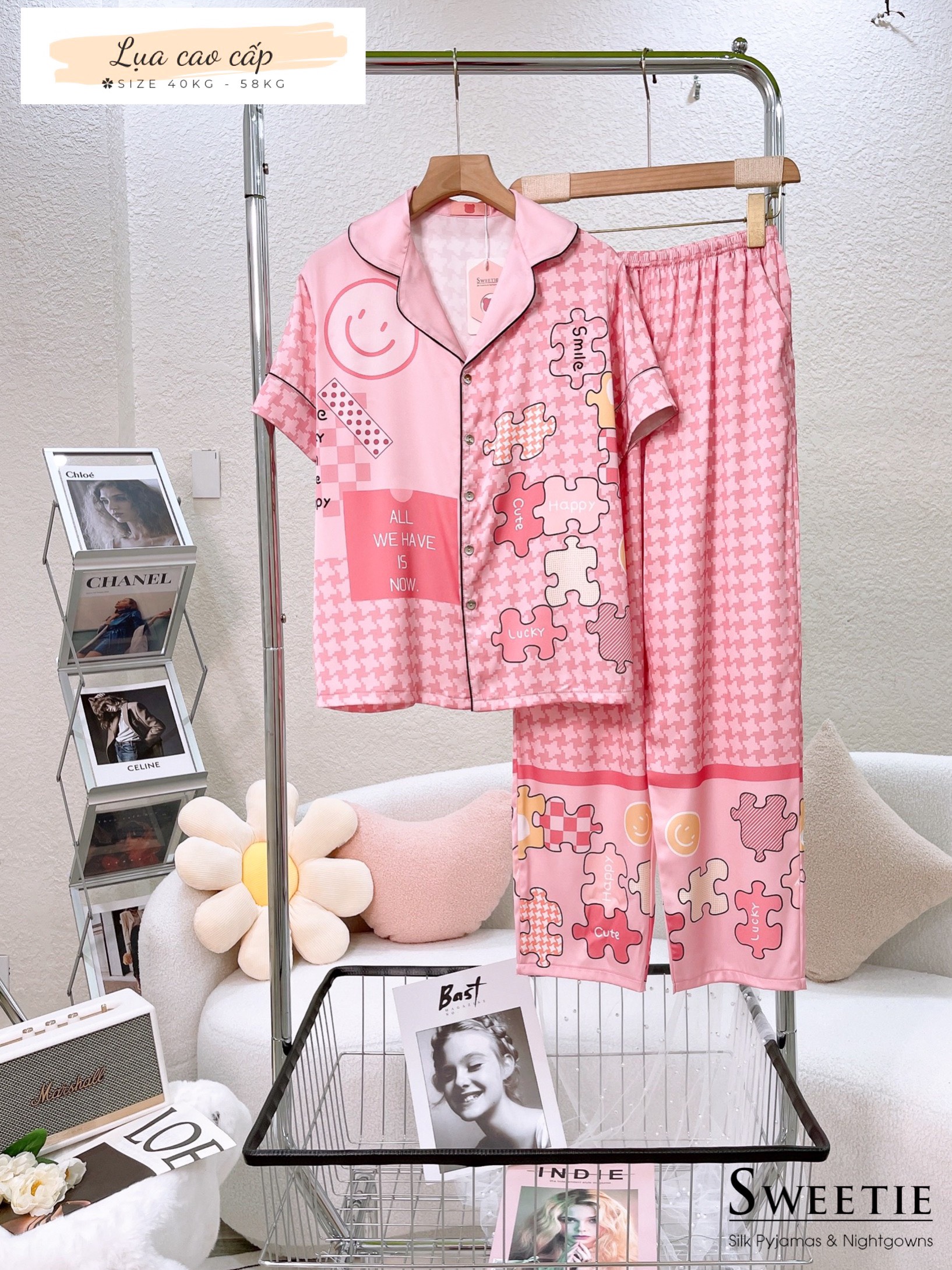 [HCM] (40-58kg) Đồ bộ pijama nữ chất liệu lụa cao cấp đùi TNQN-TNQD-TDQD. gấu lotso-gấu pooh-chuột minnie-vịt daisy-con mèo-mảnh ghép-thỏ dâu-voi con-gấu trắng-doraemon-cún/chó-chim cánh cụt-gấu teddy-cô bé-con mèo