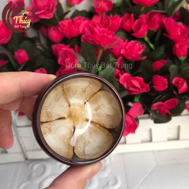Bộ ấm chén men hoả biến cao cấp Bát Tràng màu đen, lòng chén hoa trắng 280ml