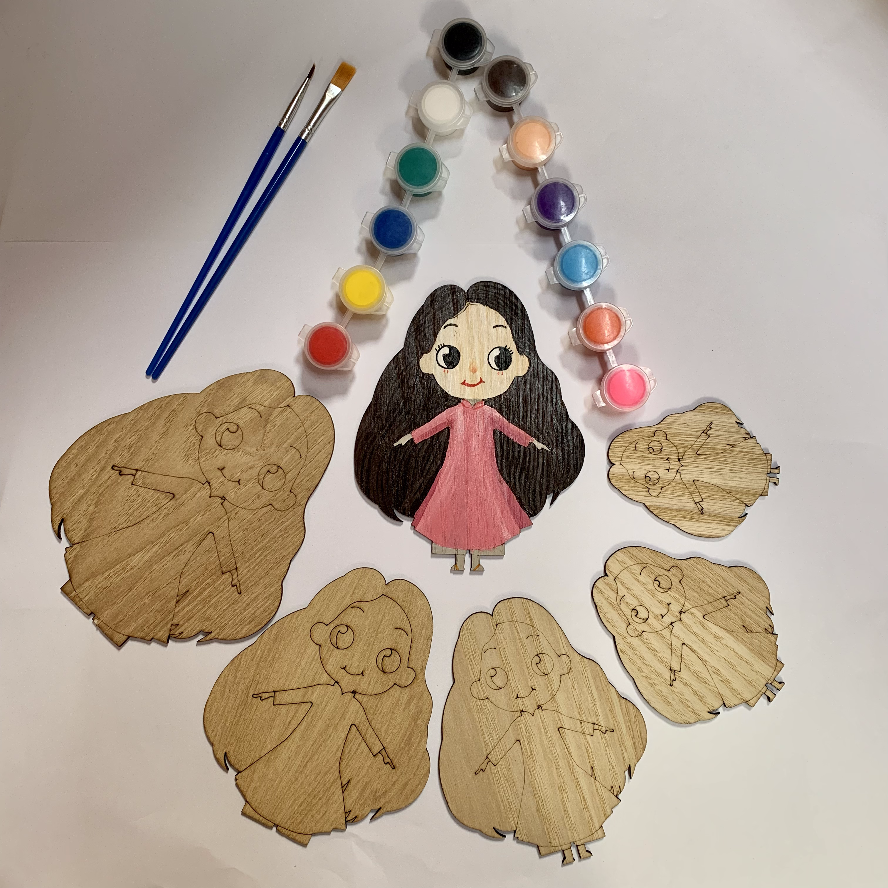 Bộ KIT cho trẻ tự Tô Màu Gỗ - Hana Mascot 5 size - trò chơi giúp trẻ vận dụng khả năng sáng tạo của bản thân để tô màu