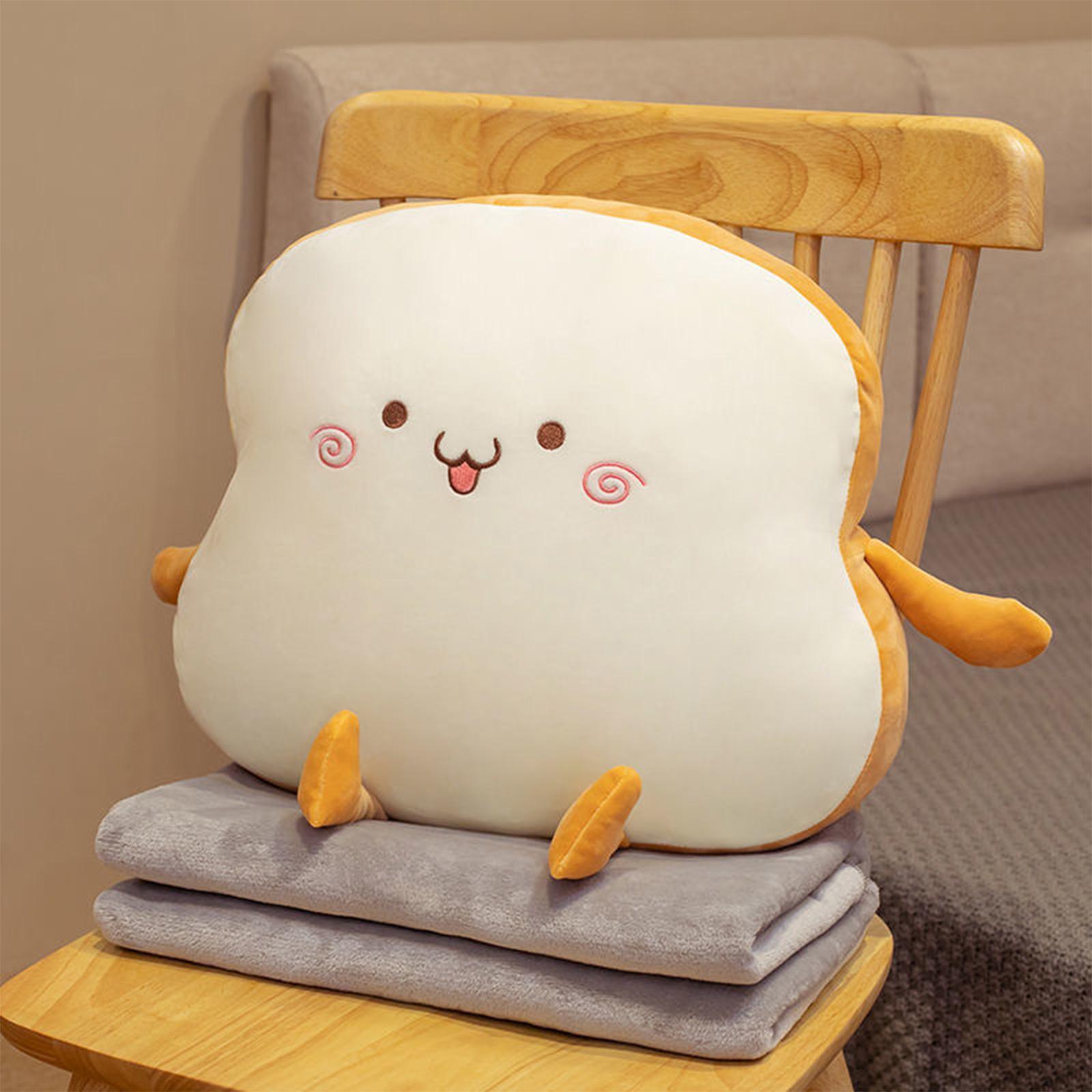Bread Plush Pillow Stuffed Plush Toast Bed Pillow Adorable Soft Cushion Chair Pillow with Blanket for Office Bedroom Home Birthday Gifts