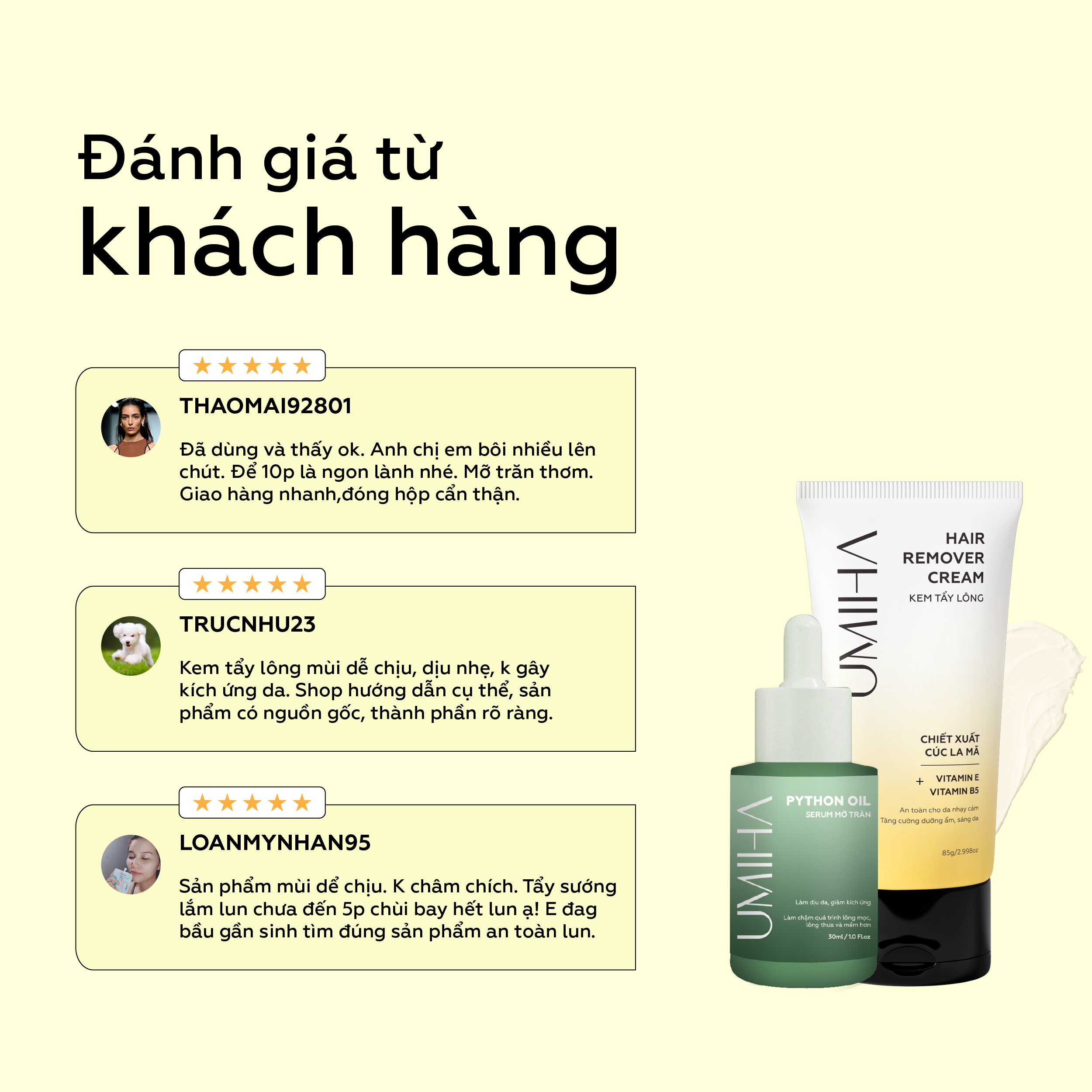 Combo triệt lông Nách vĩnh viễn tại nhà gồm Kem tẩy lông UMIHA 65ml và Mỡ trăn U Minh Hạ 10ml an toàn tiết kiệm tại nhà
