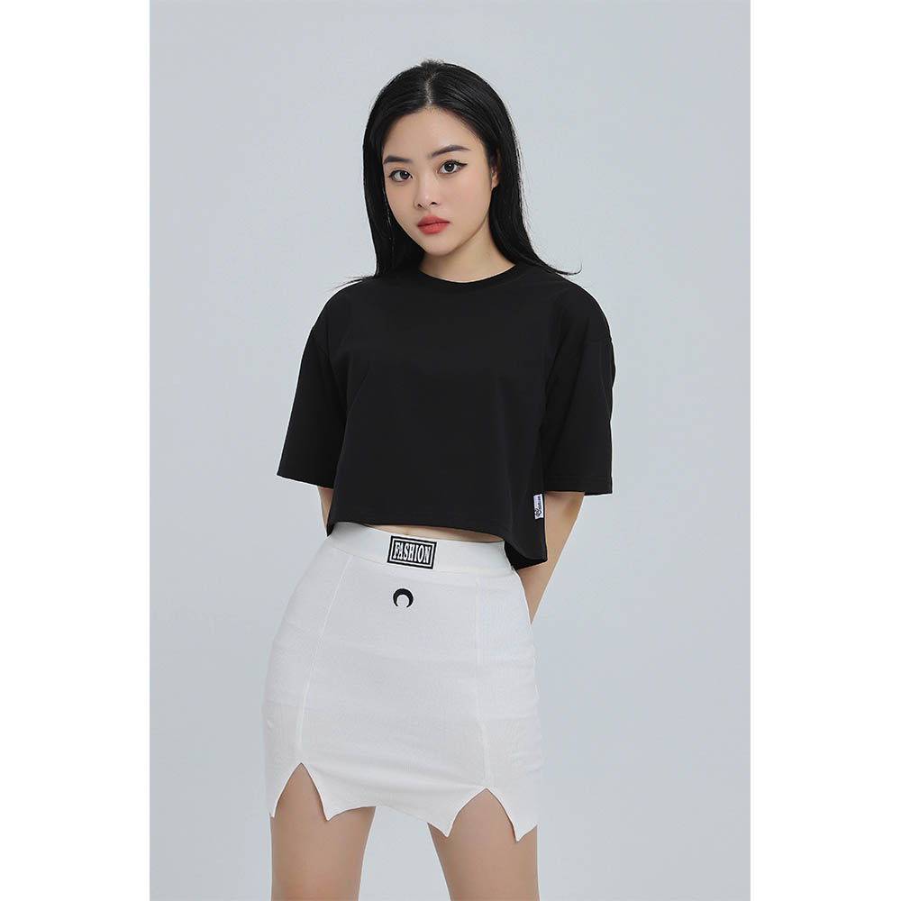 Áo croptop nữ trơn tay ngắn cổ tròn vải thun cotton kiểu hàn quốc CRT01 Miucho in hoạ tiết