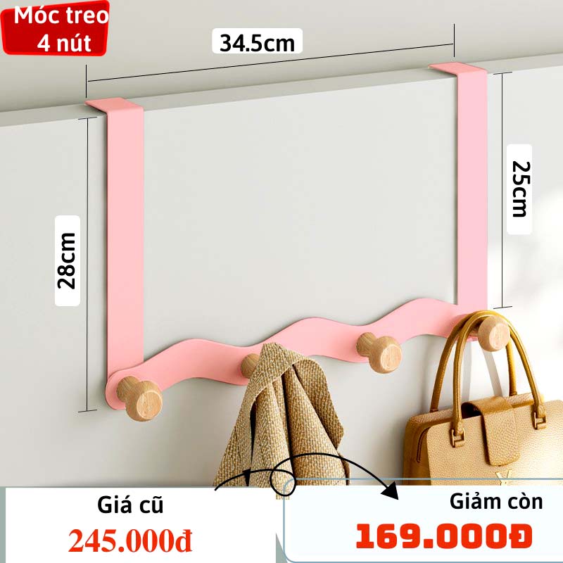Móc treo cửa lượn sóng Dola Home không khoan đục không hại tường không hại cửa mở rộng không gian treo đồ.