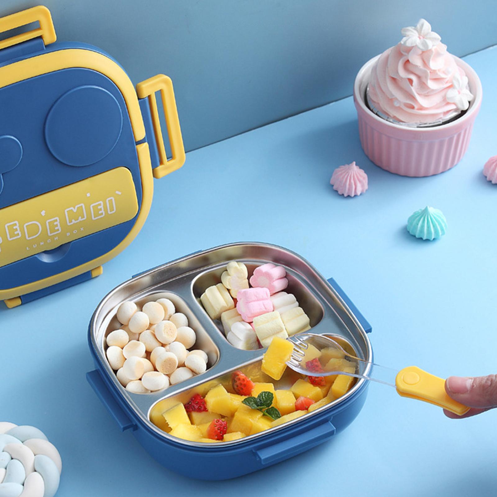 Lunch Box With Fork 3 Compartment Japanese Lunch Box Reusable Lunch Dinner Container Leakproof Stainless Steel Bento Box