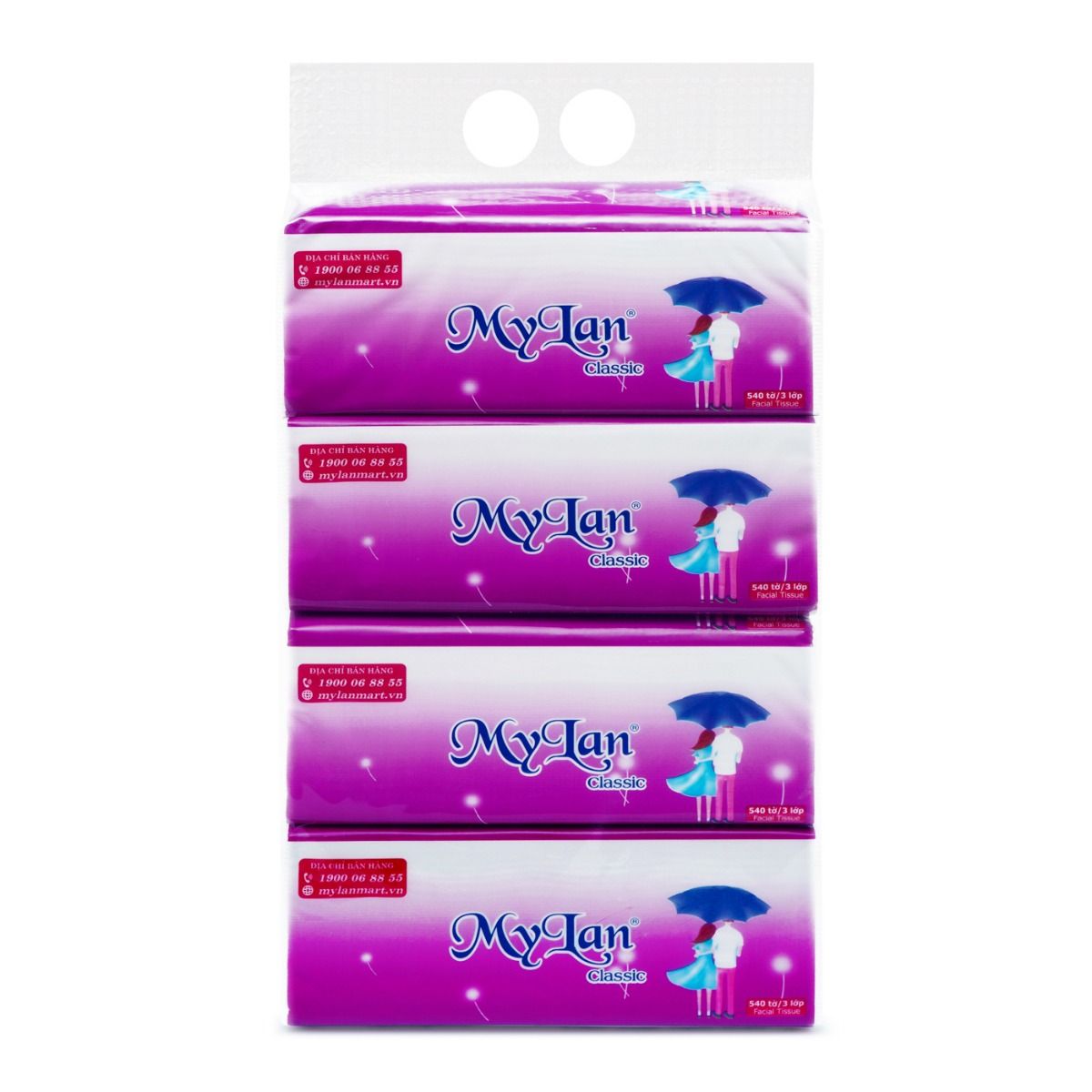 Giấy Rút Tình Nhân MyLan 3 Lớp (450 Tờ/Gói, 4 Gói/Xách)