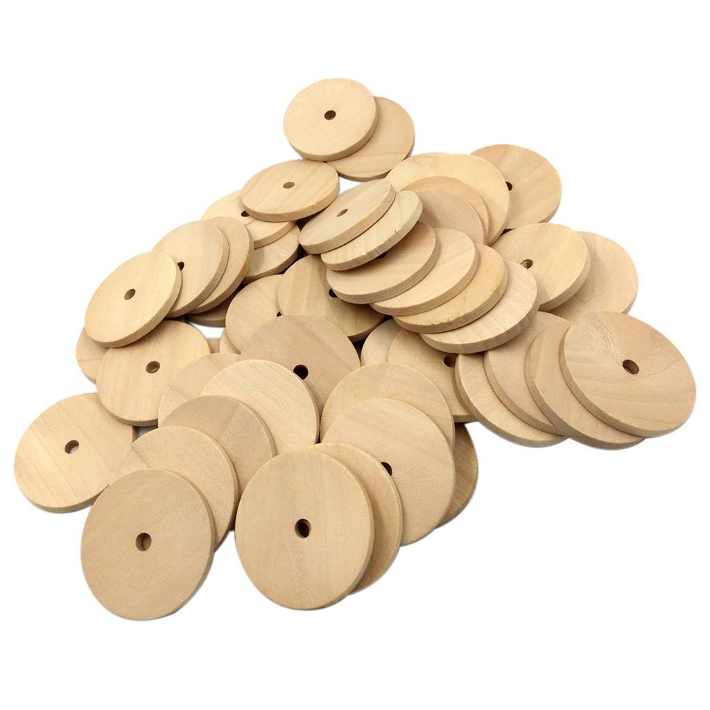 50 Piece 40mm Unfinished Blank Wood Pieces Round Hanging Gift Tag for DIY Painting Craft with Hole