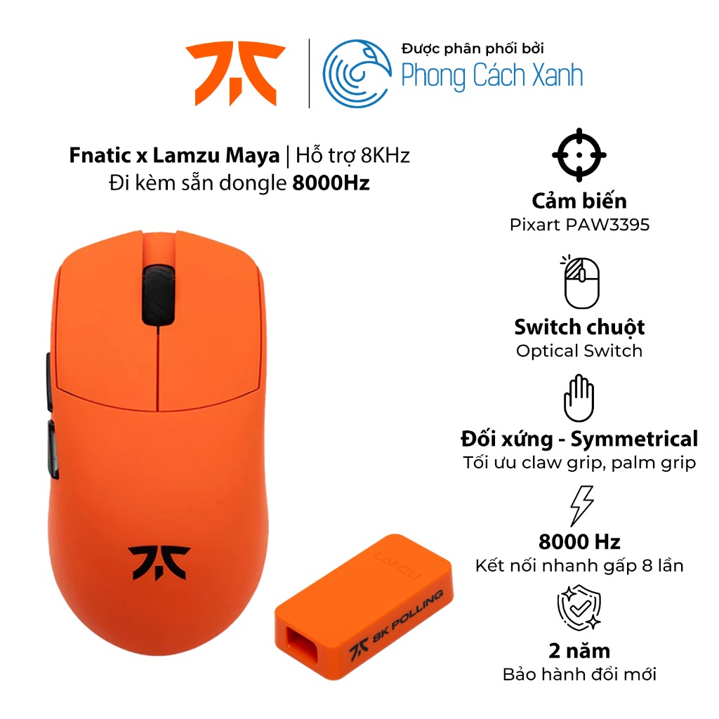 Chuột không dây siêu nhẹ Fnatic x Lamzu Maya 8K - Đi kèm dongle 8KHz - Hàng Chính Hãng