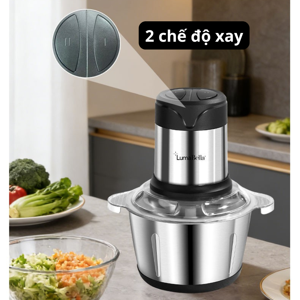 Máy xay thịt, máy xay sinh tố, xay đa năng Lumabella B-5002, công suất lớn 500W,cối 2L loại Inox304 - HÀNG CHÍNH HÃNG