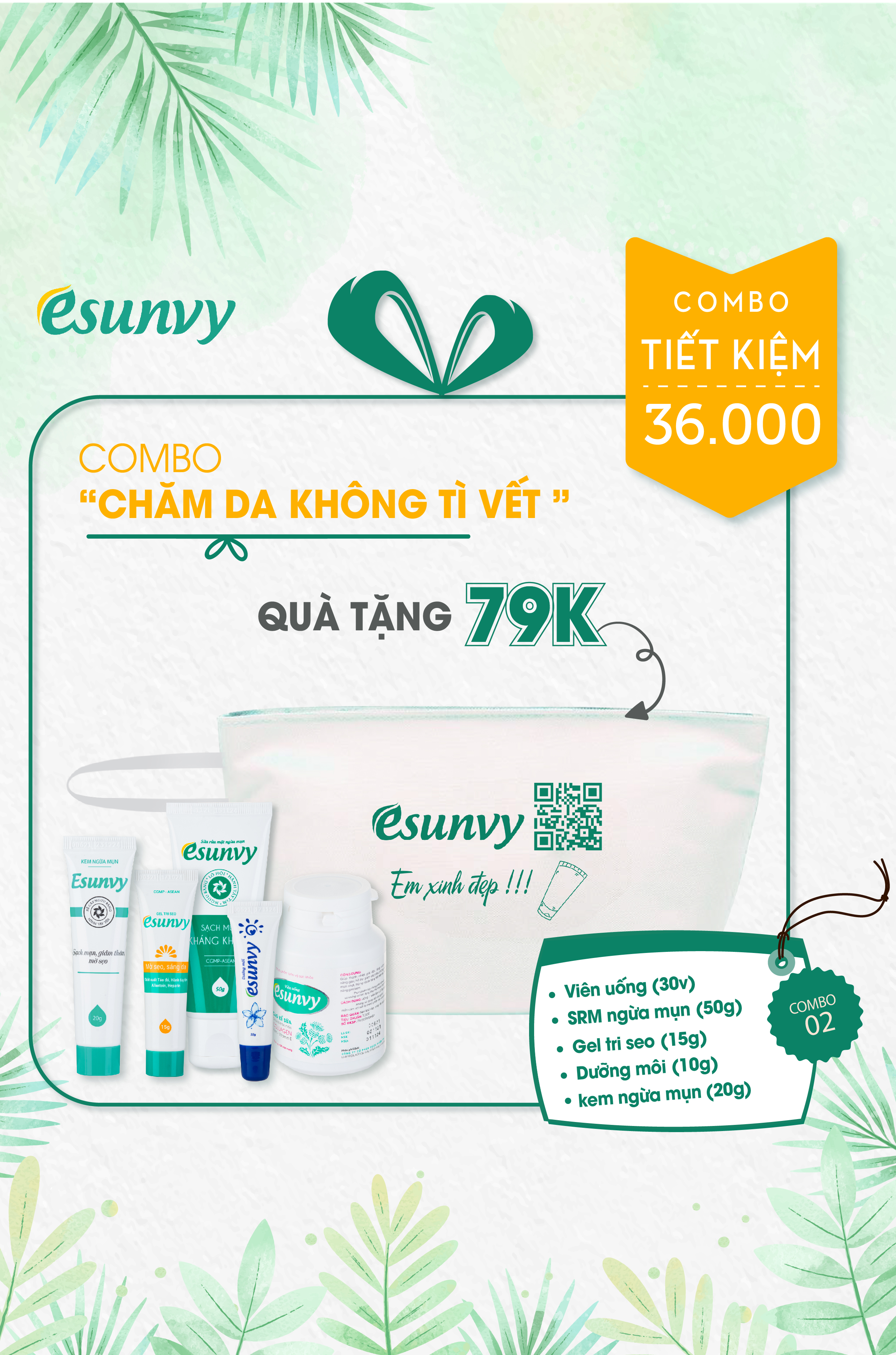 Bộ Sản Phẩm “Chăm Da Không Tì Vết” Esunvy - Chăm Sóc Da Toàn Diện Từ Trong Ra Ngoài CDKTV