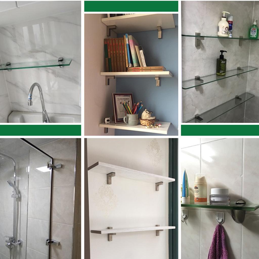 2 Pairs Wall Mount Adjustable Wood / Glass Shelf Bracket for