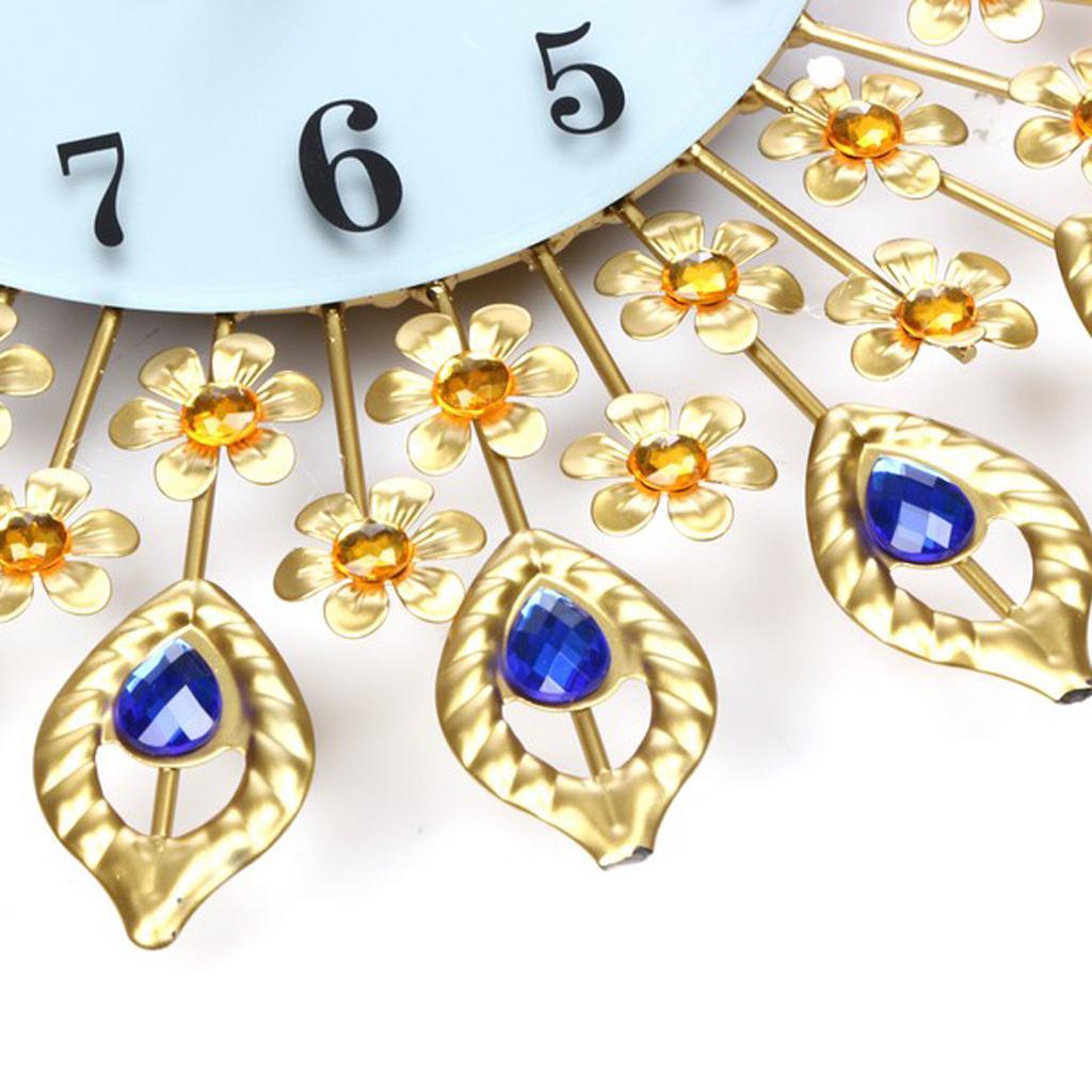 Large Wall Clock Peacock Crystal Diamond Clock for Living Room Home Decor