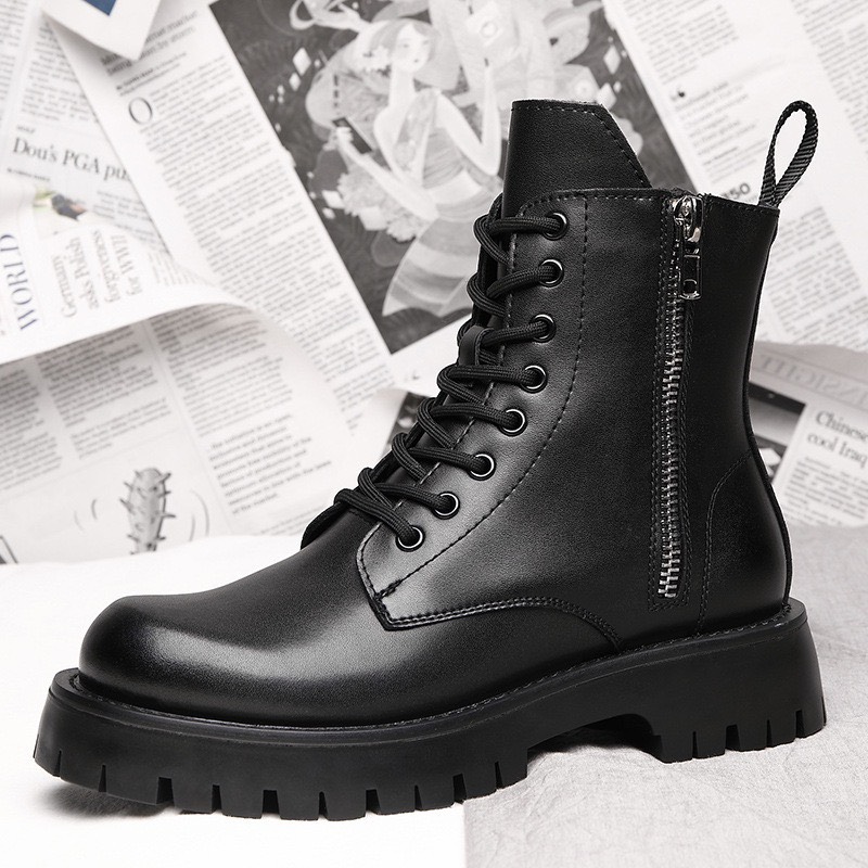 Giày boots nam khóa kéo đế combat tăng 5cm - khóa kéo combat