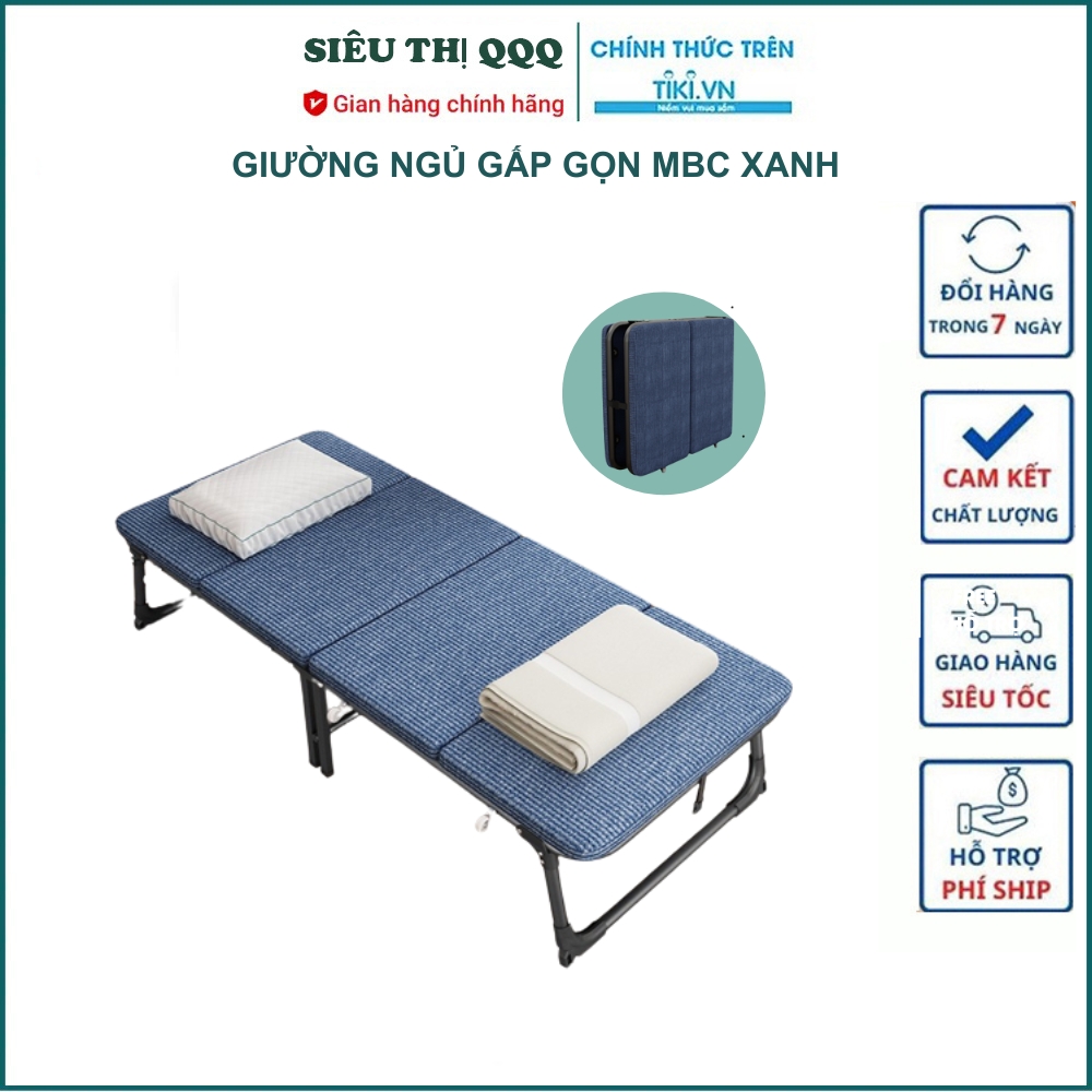 Giường gấp - Giường xếp gọn khung thép sơn tĩnh điện cao cấp, chịu lực có đệm và bánh xe hỗ trợ gấp mở di chuyển - Hàng chính hãng