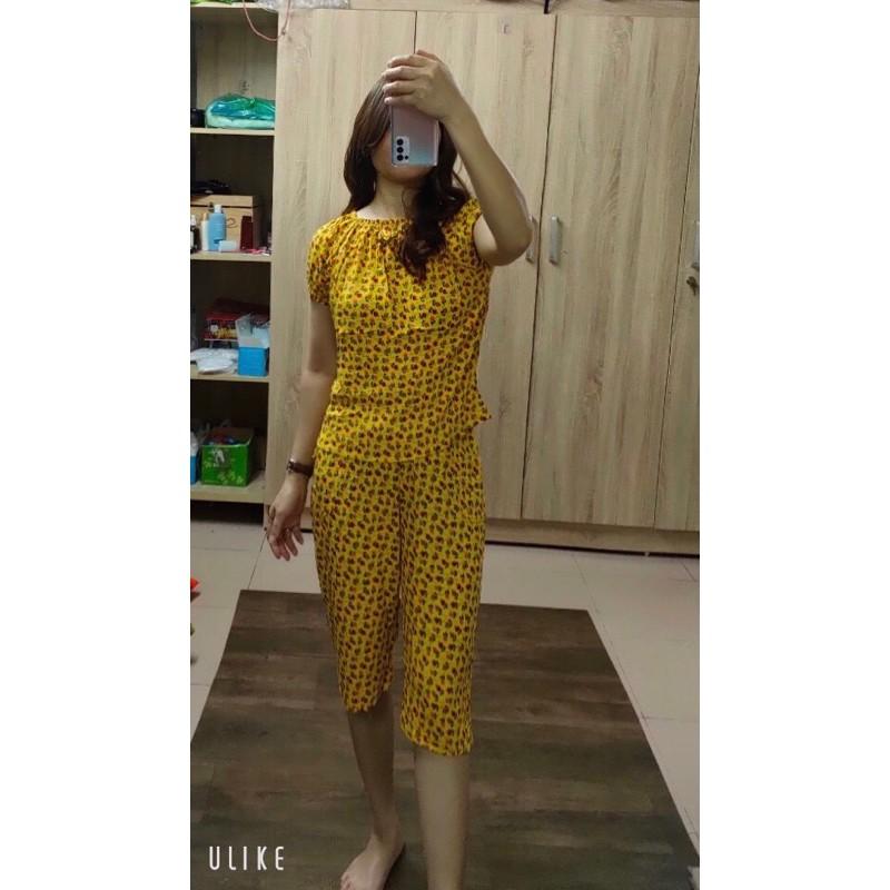 XẢ KHO- Bộ lanh nữ quần lửng áo bo chun